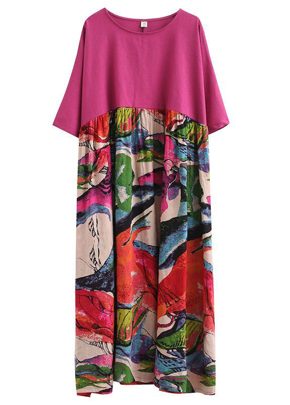 Boutique Rose Oversized Patchwork Print Cotton Maxi Dresses Half Sleeve Ly0919