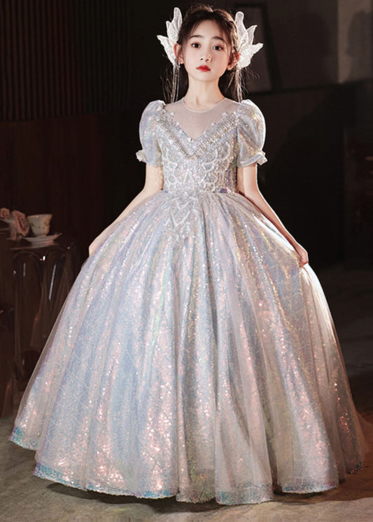 Boutique Silver Nail Bead Tulle Patchwork Vacation Long Dresses Summer Qv024