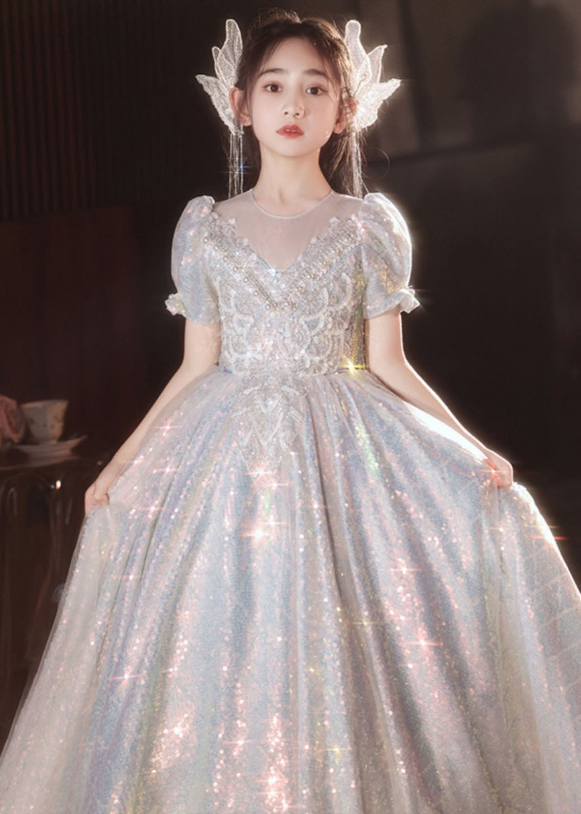 Boutique Silver Nail Bead Tulle Patchwork Vacation Long Dresses Summer Qv024