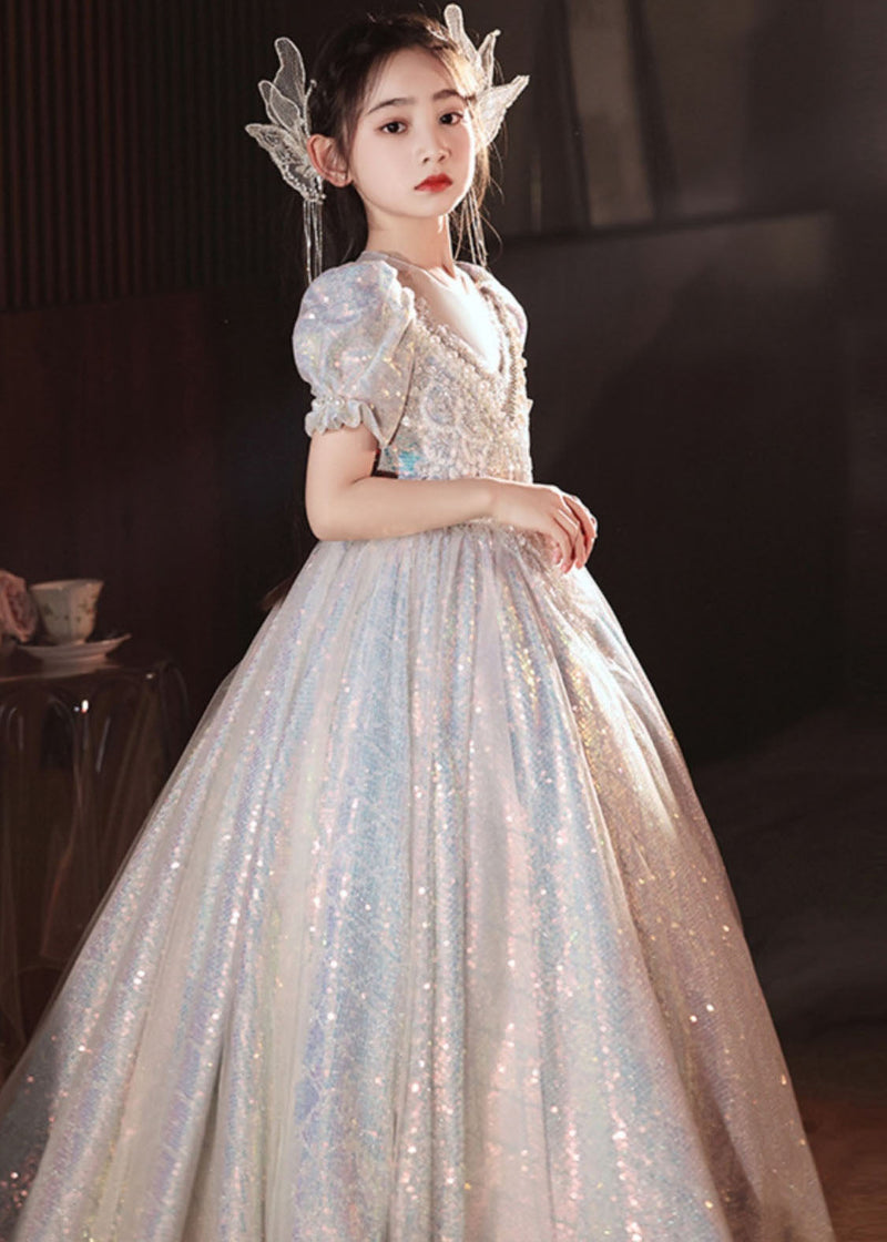 Boutique Silver Nail Bead Tulle Patchwork Vacation Long Dresses Summer Qv024