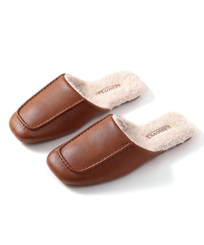 Boutique Slippers Shoes Mulberry Faux Leather Fuzzy Wool Lined Rx018