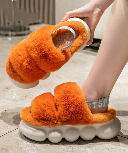 Boutique Splicing Fuzzy Fur Platform Slippers Shoes White Wt017