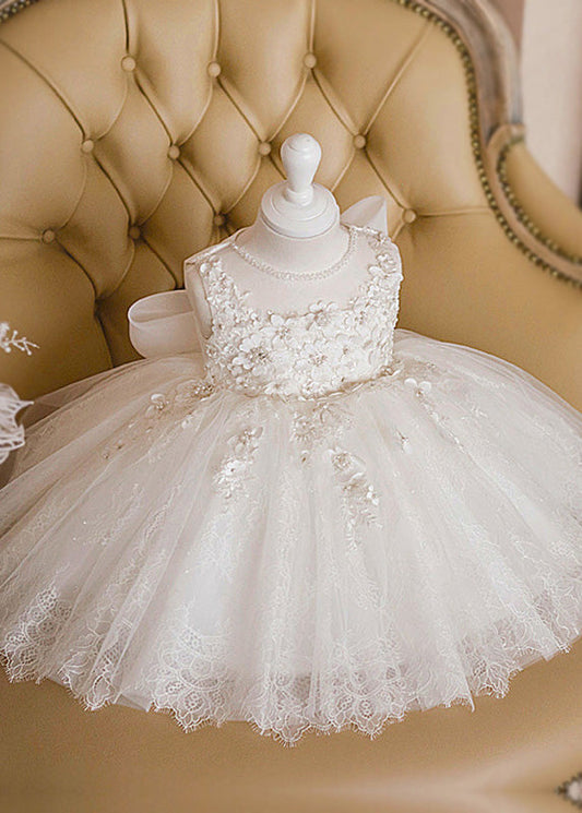 Boutique White Lace Patchwork Tulle Long Dress Sleeveless Ys022