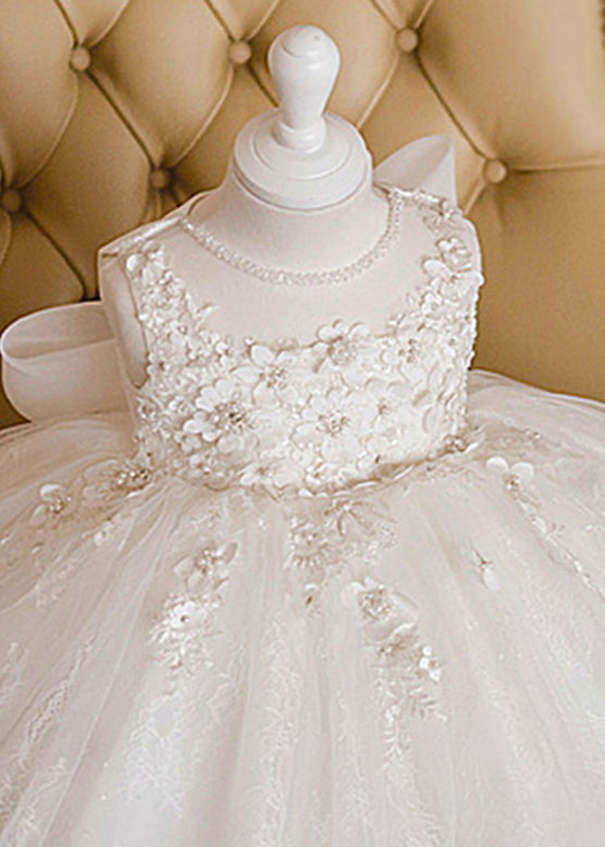 Boutique White Lace Patchwork Tulle Long Dress Sleeveless Ys022
