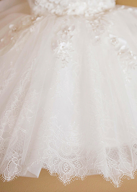 Boutique White Lace Patchwork Tulle Long Dress Sleeveless Ys022