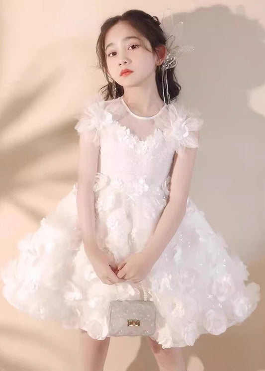 Boutique White Patchwork Tulle Kids Long Dress Summer Ew004