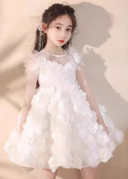 Boutique White Patchwork Tulle Kids Long Dress Summer Ew004