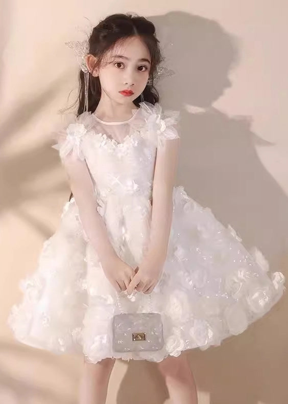 Boutique White Patchwork Tulle Kids Long Dress Summer Ew004