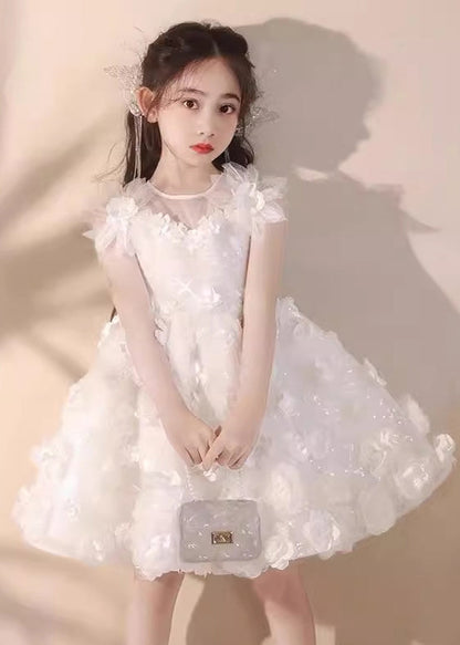 Boutique White Patchwork Tulle Kids Long Dress Summer Ew004