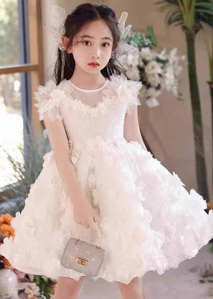 Boutique White Patchwork Tulle Kids Long Dress Summer Ew004
