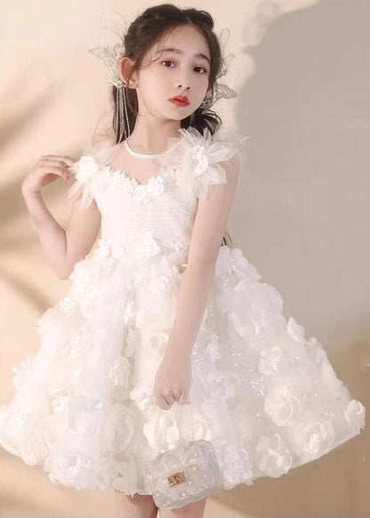 Boutique White Patchwork Tulle Kids Long Dress Summer Ew004