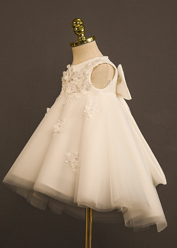 Boutique White O-neck Patchwork Tulle Long Dress Sleeveless Yg006