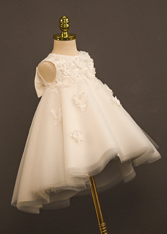 Boutique White O-neck Patchwork Tulle Long Dress Sleeveless Yg006