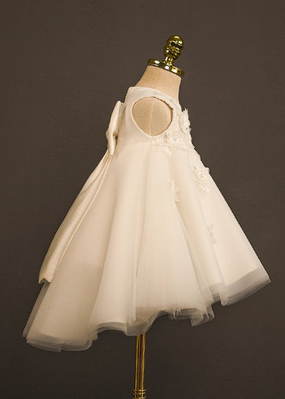 Boutique White O-neck Patchwork Tulle Long Dress Sleeveless Yg006