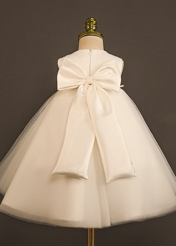 Boutique White O-neck Patchwork Tulle Long Dress Sleeveless Yg006