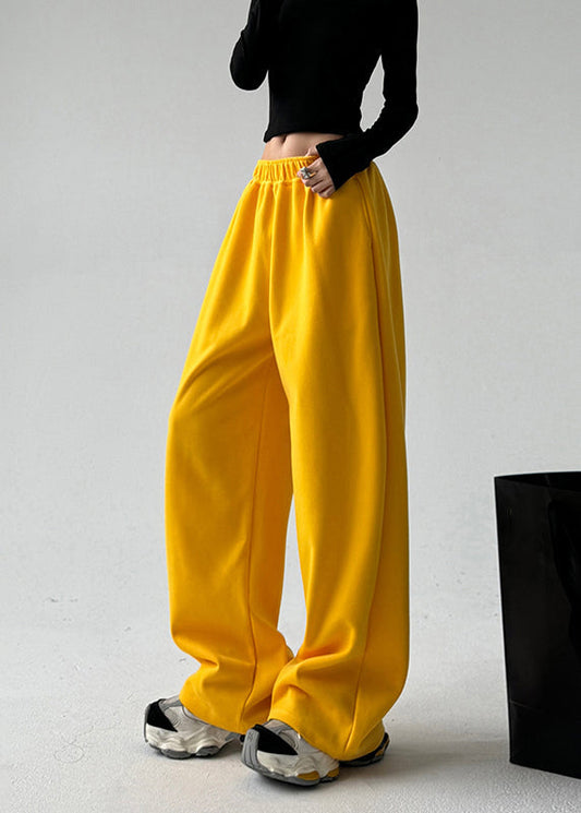 Boutique Yellow Elastic Waist Pockets Pants Spring Ta041