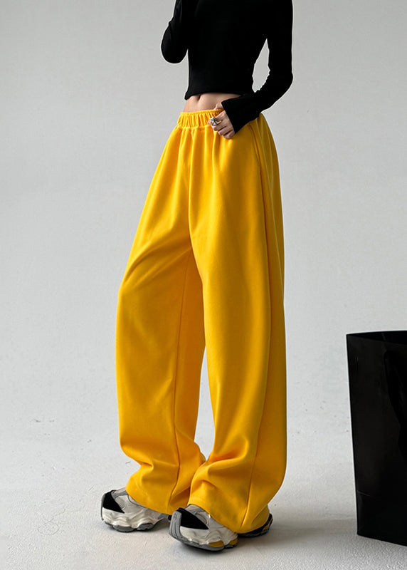 Boutique Yellow Elastic Waist Pockets Pants Spring Ta041
