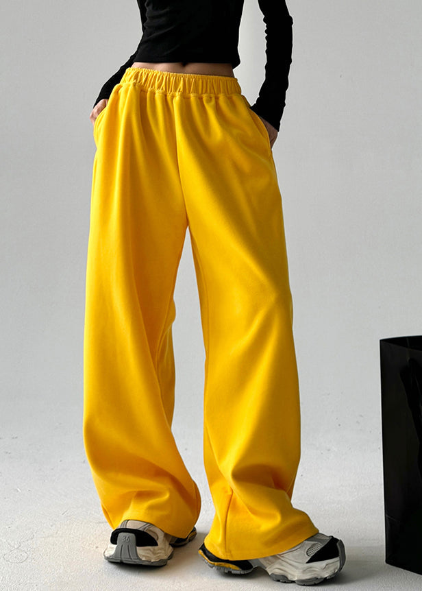 Boutique Yellow Elastic Waist Pockets Pants Spring Ta041
