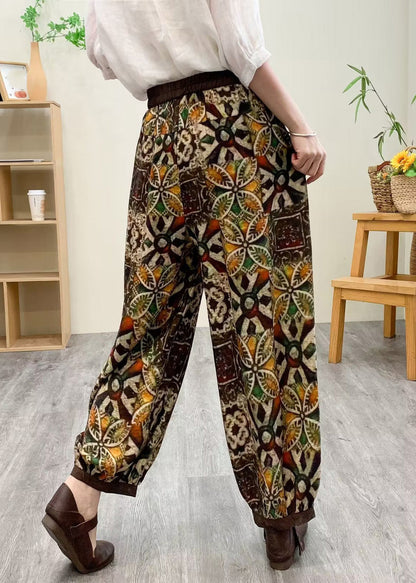 Boutique Yellow Elastic Waist Silk Linen Crop Harem Pants Tq1029