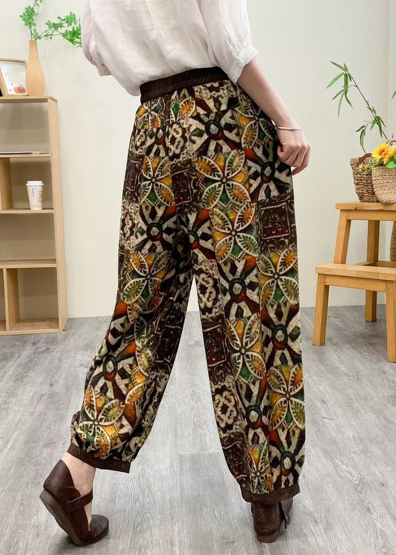 Boutique Yellow Elastic Waist Silk Linen Crop Harem Pants Tq1029