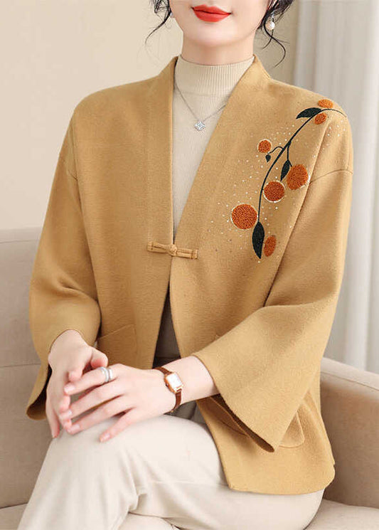 Boutique Yellow Patchwork Cotton Knit Cardigans Bracelet Sleeve Ta024