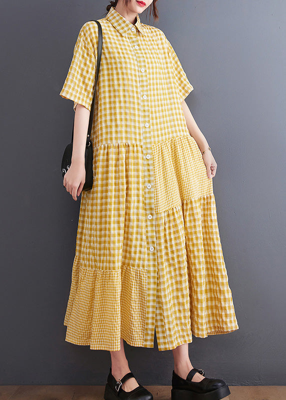 Boutique Yellow Peter Pan Collar Plaid Maxi Dresses Ac2074