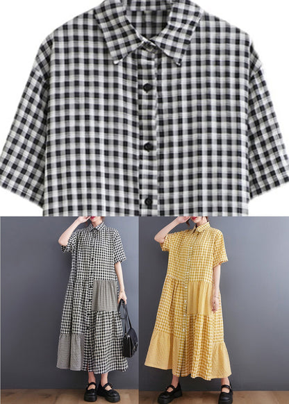 Boutique Yellow Peter Pan Collar Plaid Maxi Dresses Ac2074