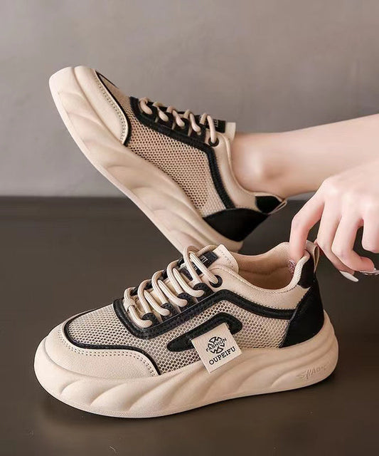 Breathable Mesh Lace Up Splicing Black Flat Shoes for Kj069