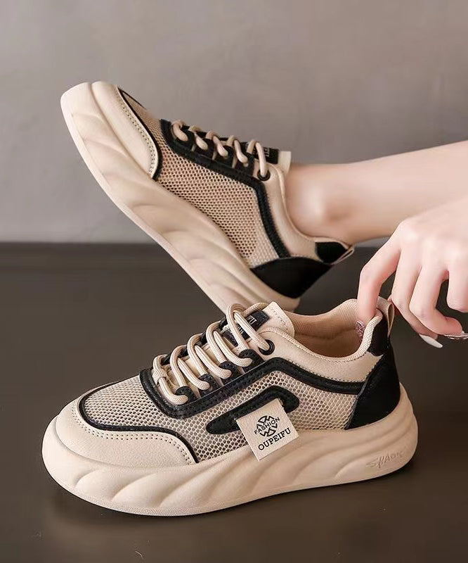 Breathable Mesh Lace Up Splicing Black Flat Shoes for Kj069