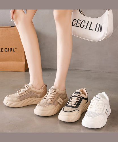 Breathable Mesh Lace Up Splicing Black Flat Shoes for Kj069