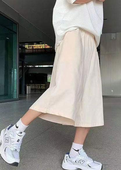 Brief Beige Elastic Waist Wide Leg Pants Summer Yt003