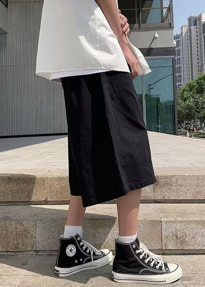 Brief Beige Elastic Waist Wide Leg Pants Summer Yt003