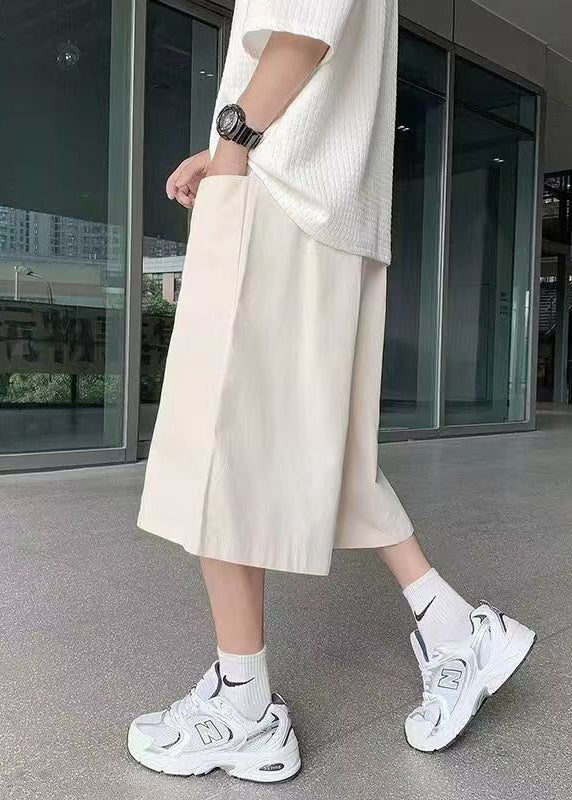 Brief Beige Elastic Waist Wide Leg Pants Summer Yt003