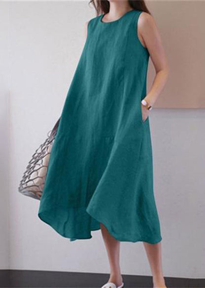 Brief Blue O-neck Patchwork Vacation Long Dresses Summer Vb1092