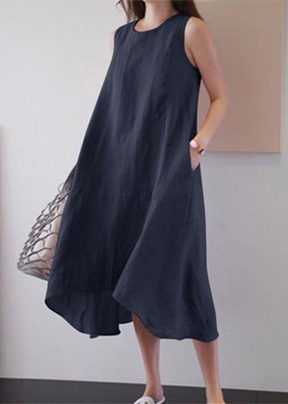 Brief Blue O-neck Patchwork Vacation Long Dresses Summer Vb1092