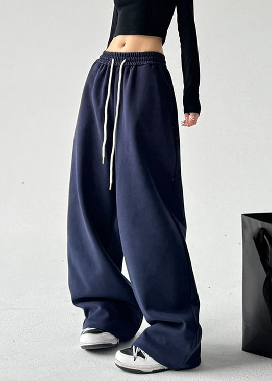 Brief Navy Patchwork Elastic Waist Wide Leg Pants Spring Ta042
