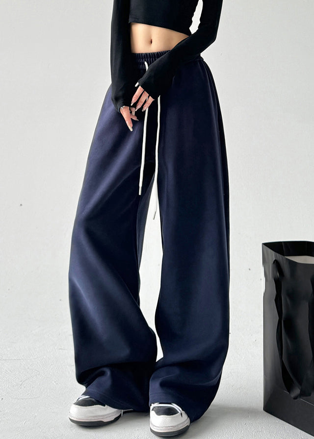 Brief Navy Patchwork Elastic Waist Wide Leg Pants Spring Ta042