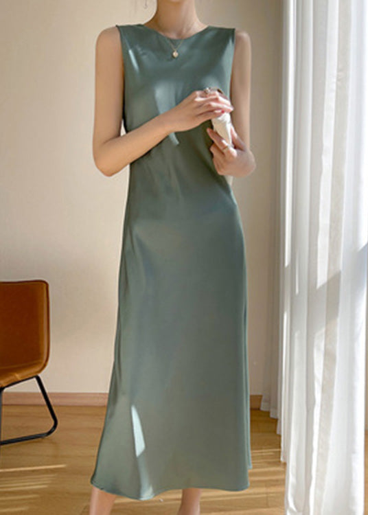 Brief Pink O-neck Silk Vacation Maxi Dresses Sleeveless Ly1734