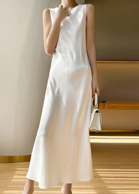 Brief Pink O-neck Silk Vacation Maxi Dresses Sleeveless Ly1734