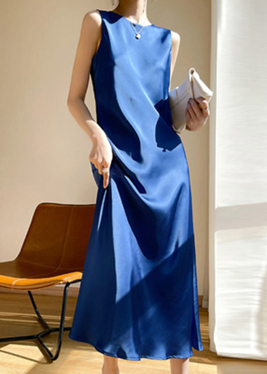 Brief Pink O-neck Silk Vacation Maxi Dresses Sleeveless Ly1734