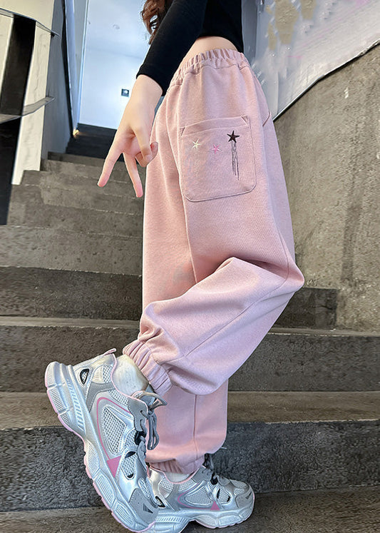 Brief Pink Patchwork High Waist Beam Pants Tv010