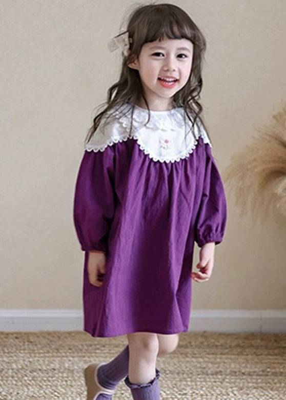 Brief Purple O-neck Kids Maxi Dress Spring Tg008