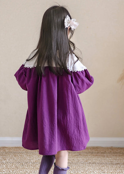 Brief Purple O-neck Kids Maxi Dress Spring Tg008