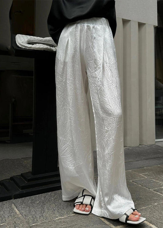 Brief White Elastic Waist Straight Pants Summer Vb1054