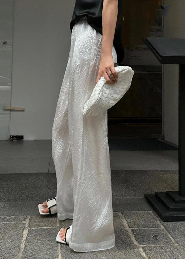 Brief White Elastic Waist Straight Pants Summer Vb1054