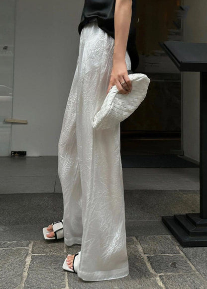 Brief White Elastic Waist Straight Pants Summer Vb1054