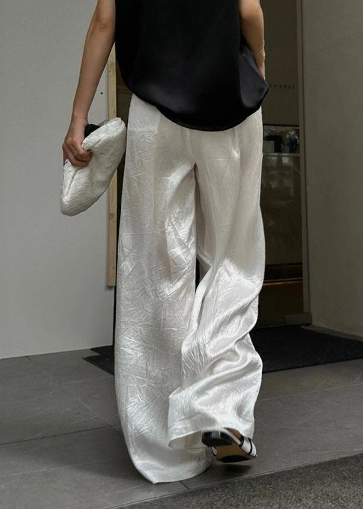 Brief White Elastic Waist Straight Pants Summer Vb1054