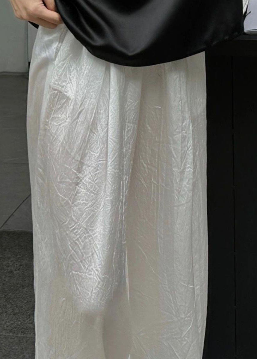 Brief White Elastic Waist Straight Pants Summer Vb1054