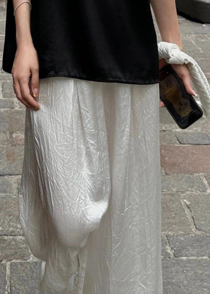 Brief White Elastic Waist Straight Pants Summer Vb1054