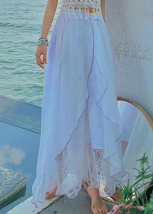 Brief White Embroideried Elastic Waist Wide Leg Pants Summer Ly0192